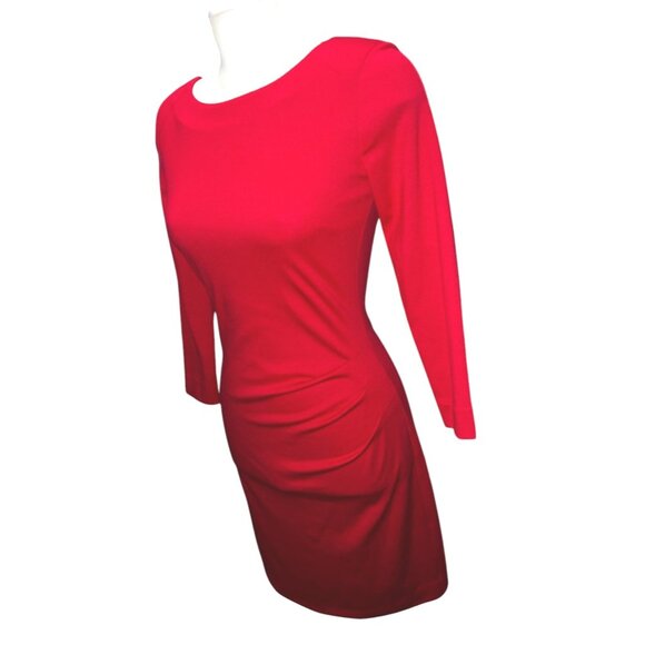 MNG By Mango Red Long Sleeve Ruched Dress Sz Medium Womens Buckle Back - Picture 9 of 16